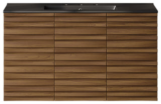 Cascade 36" Wall-Mounted Bath Vanity, Brown Oak, Black Widespread Sink Top