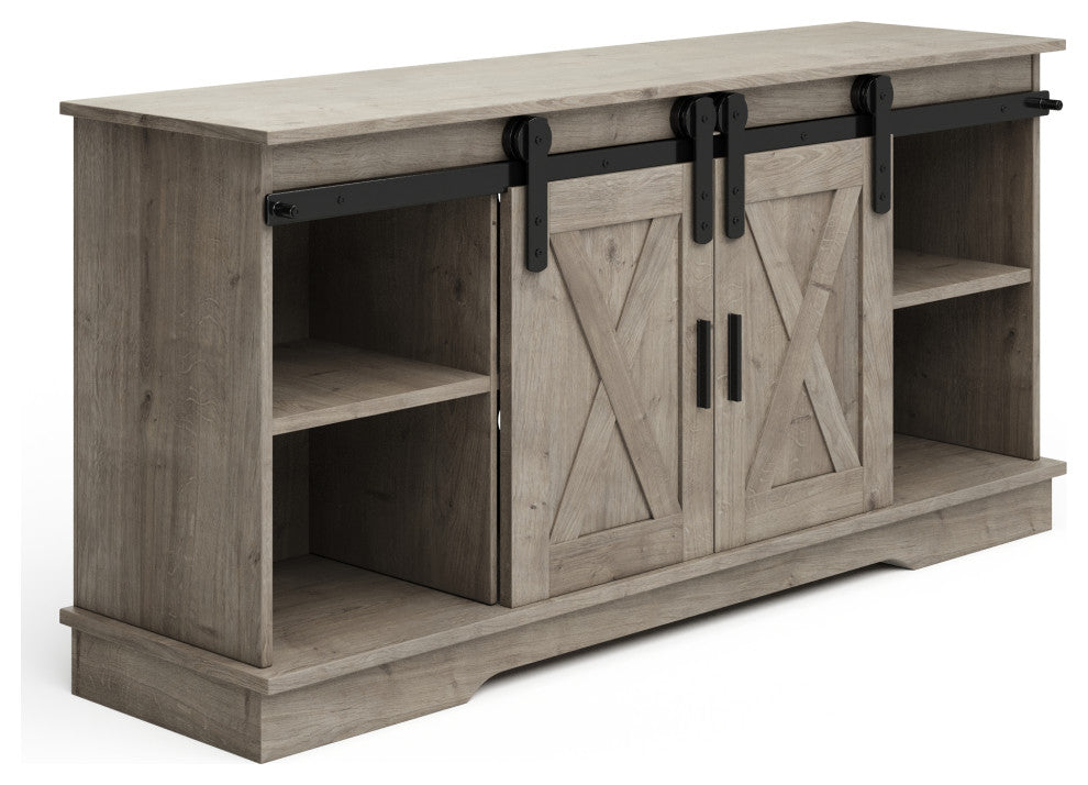 65" TV Stand Entertainment Center Console Shelves Sliding X-Style Barn Doors