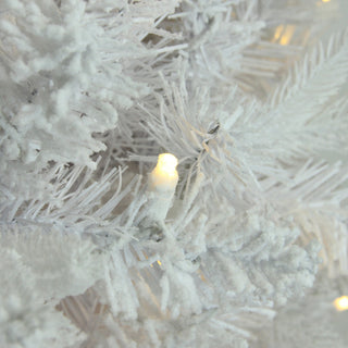 Flocked White Pine Slim Christmas Tree, White LED Lights, 9'x49"