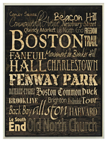 Boston Landmarks Typography Rectangle Wall Plaque