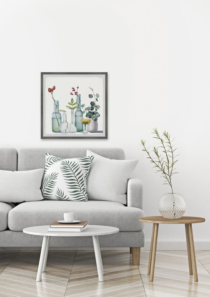 "Clear Bottles" Framed Painting Print, 18"x18"