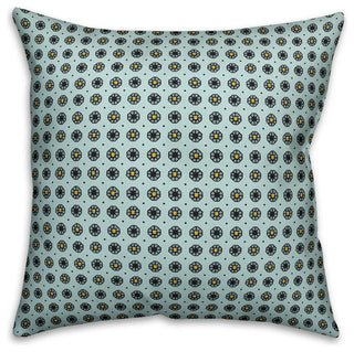 Pixel Floral Pattern, Blue Throw Pillow, 20"x20"