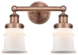 Canton 2-Light 14" Bath Vanity Light, Antique Copper Finish, Matte White Shade