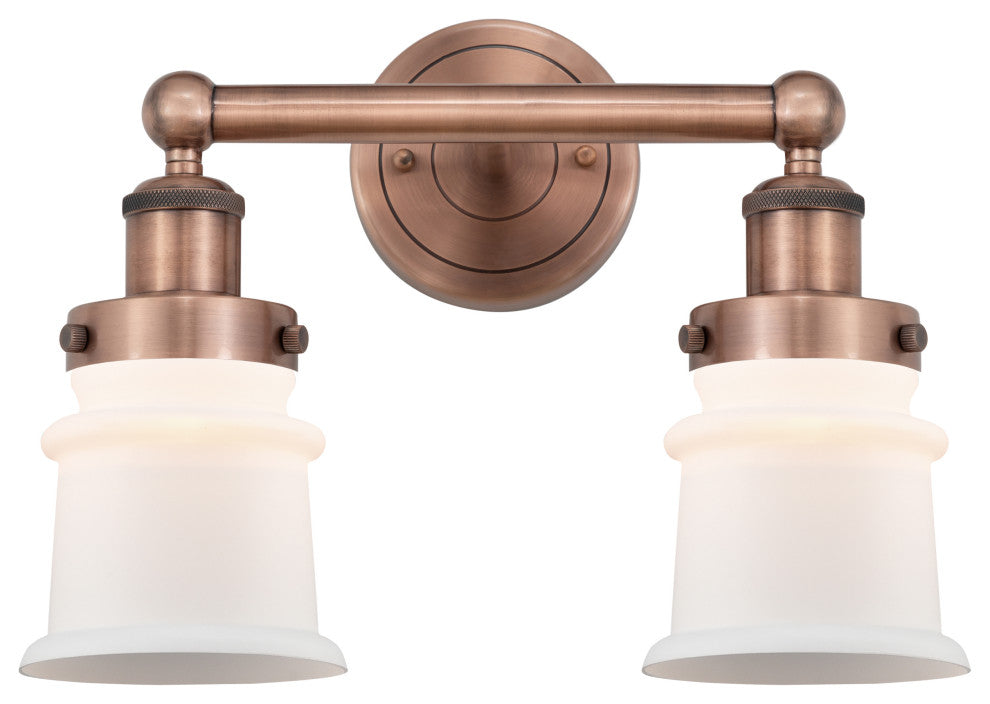 Canton 2-Light 14" Bath Vanity Light, Antique Copper Finish, Matte White Shade