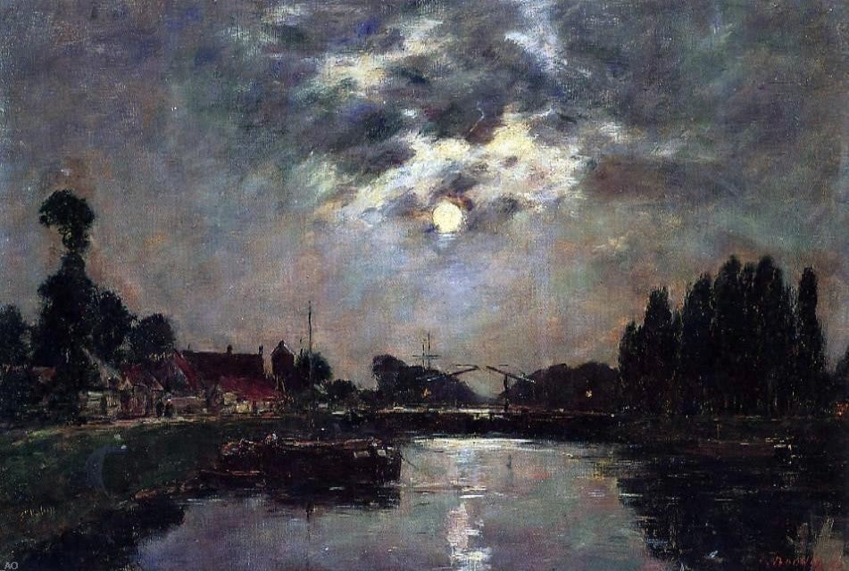 Eugene-Louis Boudin Saint-Valery-sur-Somme Moonrise over the Canal Wall Decal