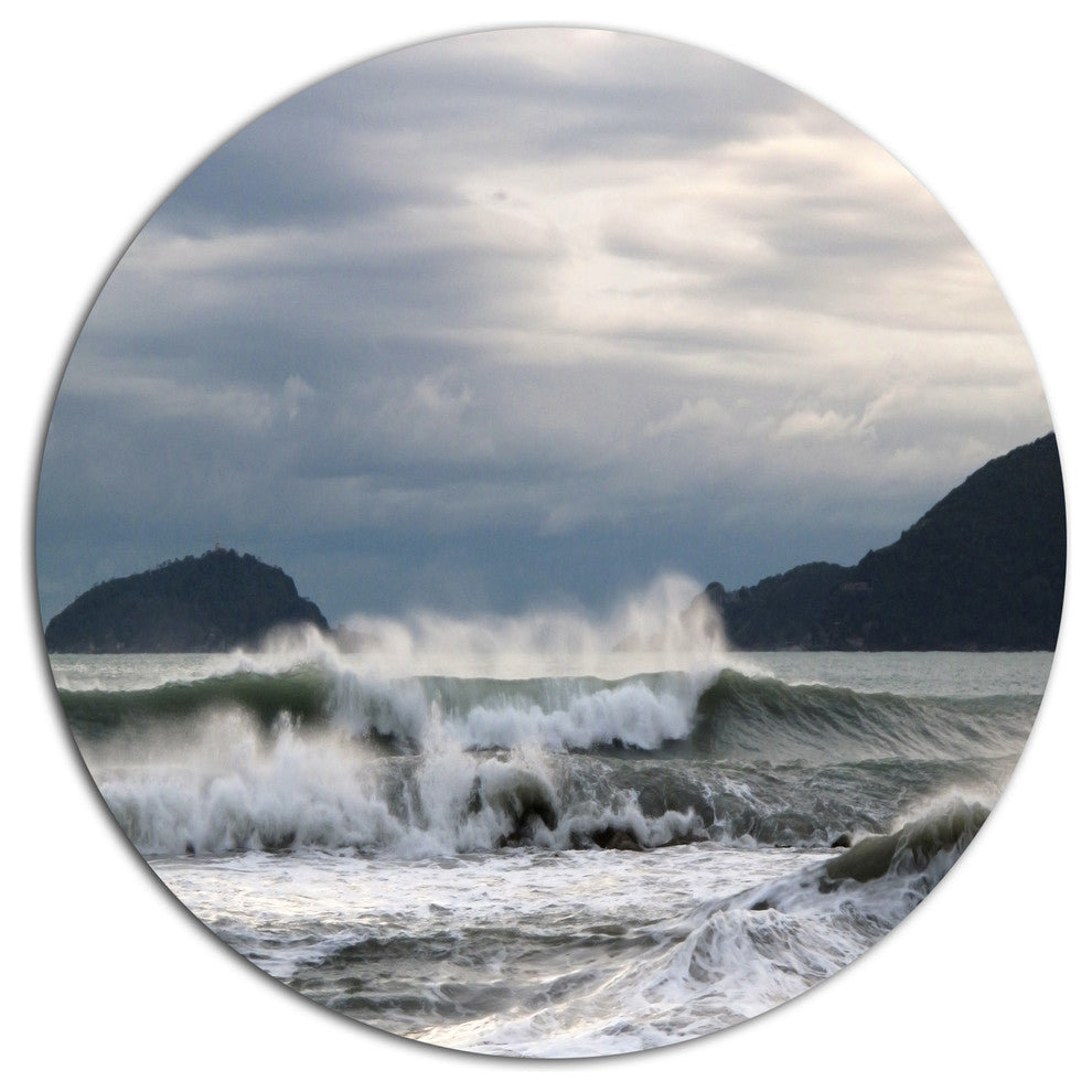 Waves In Lerici Beach Italy, Seashore Large Disc Metal Wall Art, 23"