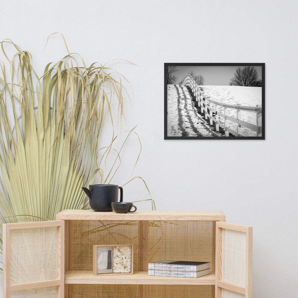 Endless Fences in Black & White Rural Landscape Framed Photo Paper Art Prints, Black, 18" X 24"
