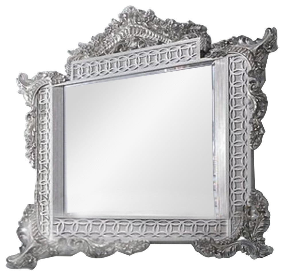 Benzara BM275517 Wall Mirror, Oversized Ornate Carved, Antique Gray