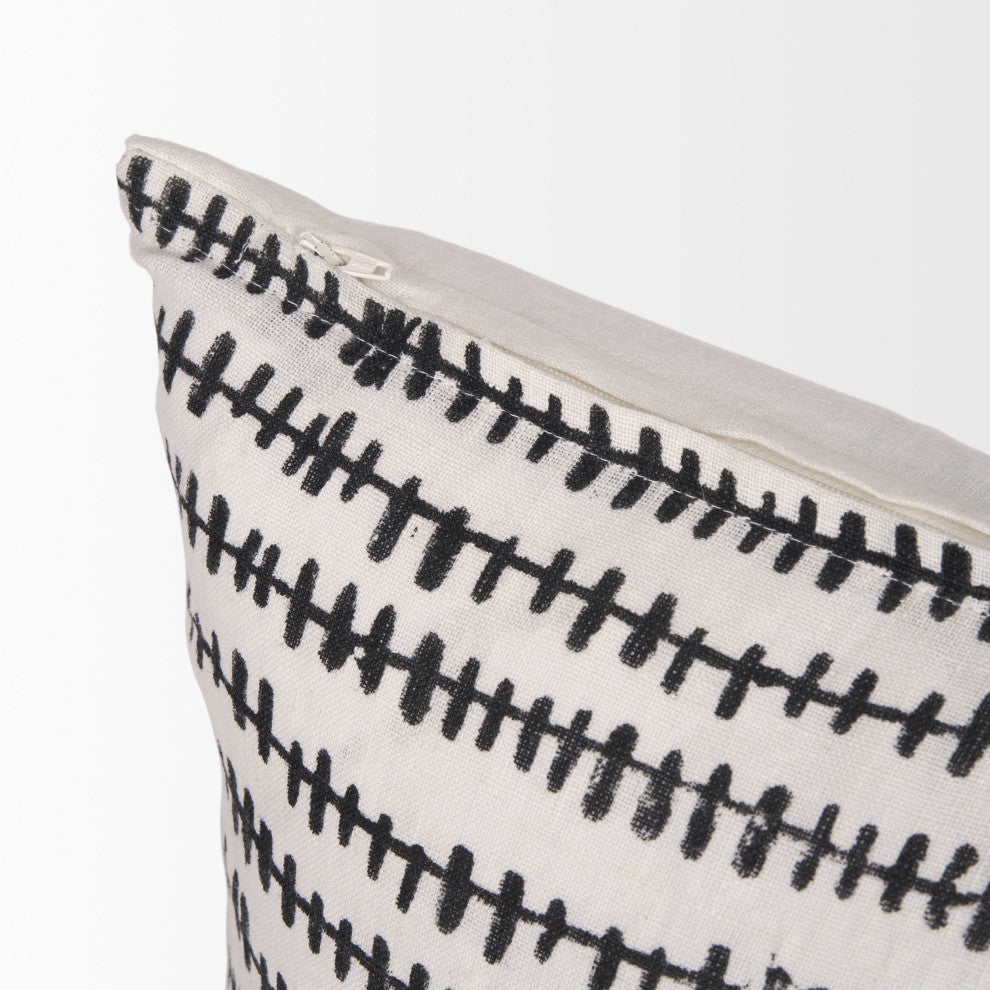 Jenna Cream With Black Print Linen Lumbar Decorative Pillow Cover
