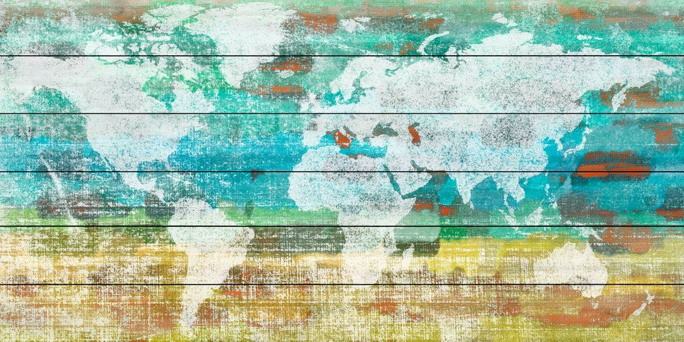 "Aqua Day" Print on White Wood, 60"x30"