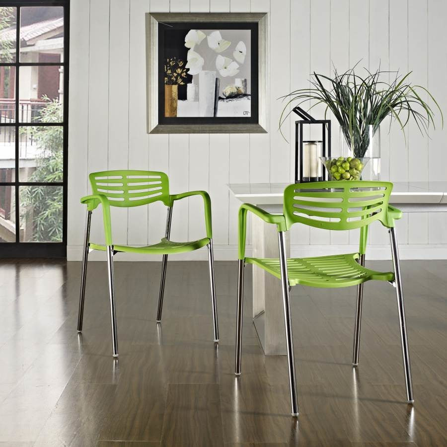 Modern Contemporary Kitchen Stacking Chair Green, Outdoor and Indoor