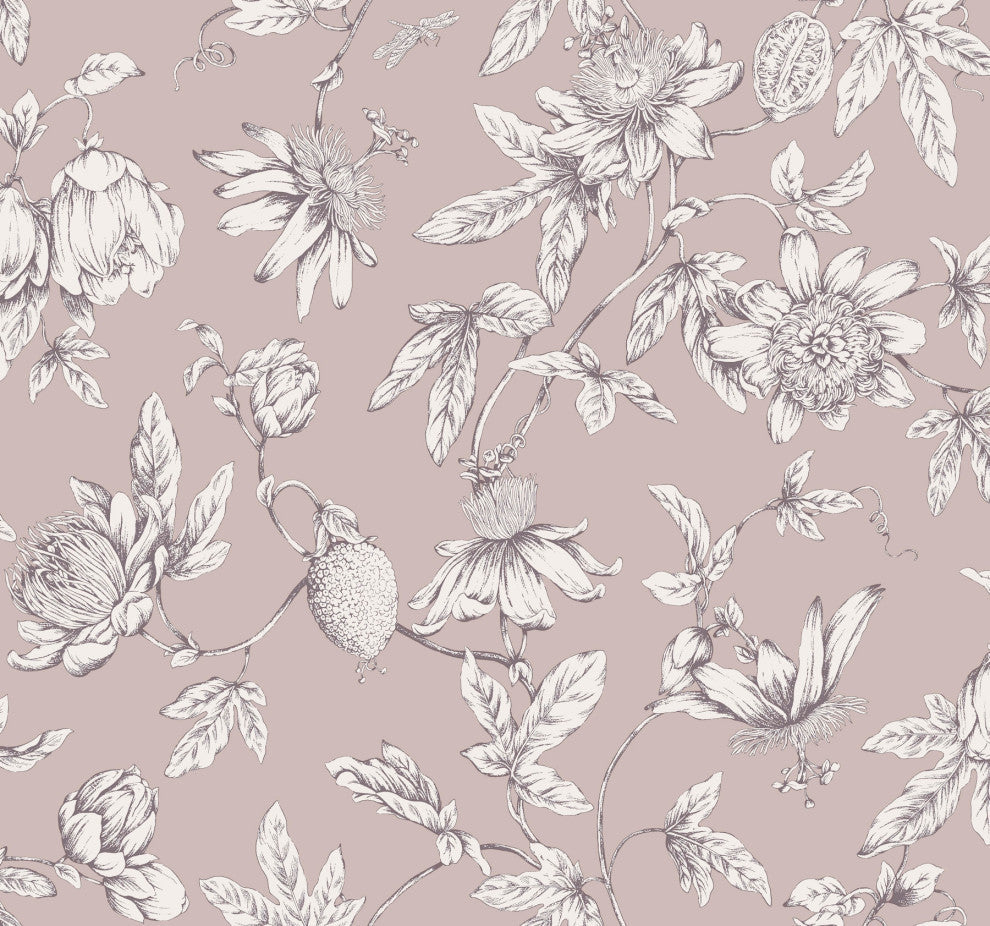 Passion Flower Toile Orchid Wallpaper