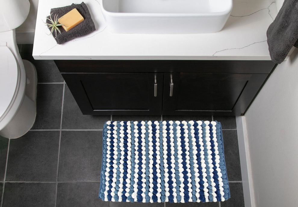 Blue Striped Microfiber Bath Mat, 21"x34"