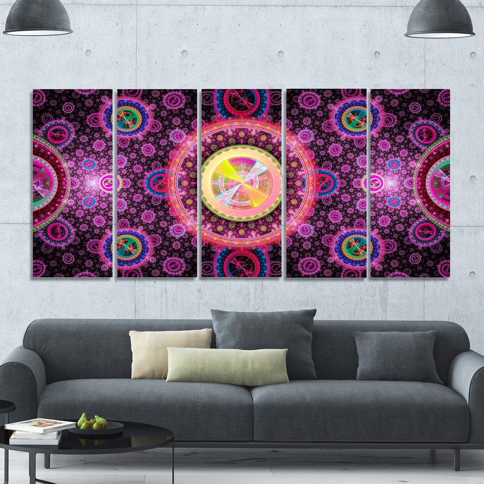 Bright Pink Psychedelic Relaxing Art, Abstract Canvas Print, 60"x28", 5 Panels