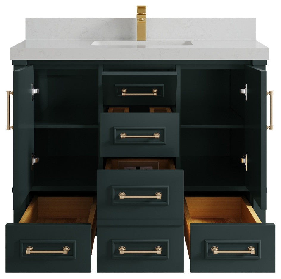 Aberdeen 42 Single Sink Bath Vanity in Dark Forest Green 2" Carrara Quartz
