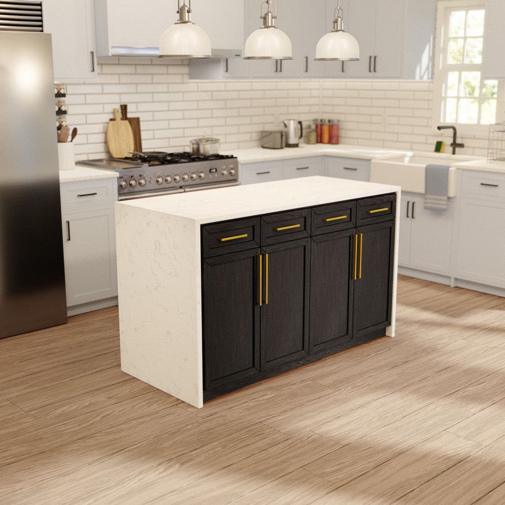 Palisade 60" Kitchen Island, Dark Oak, Engineered Marble