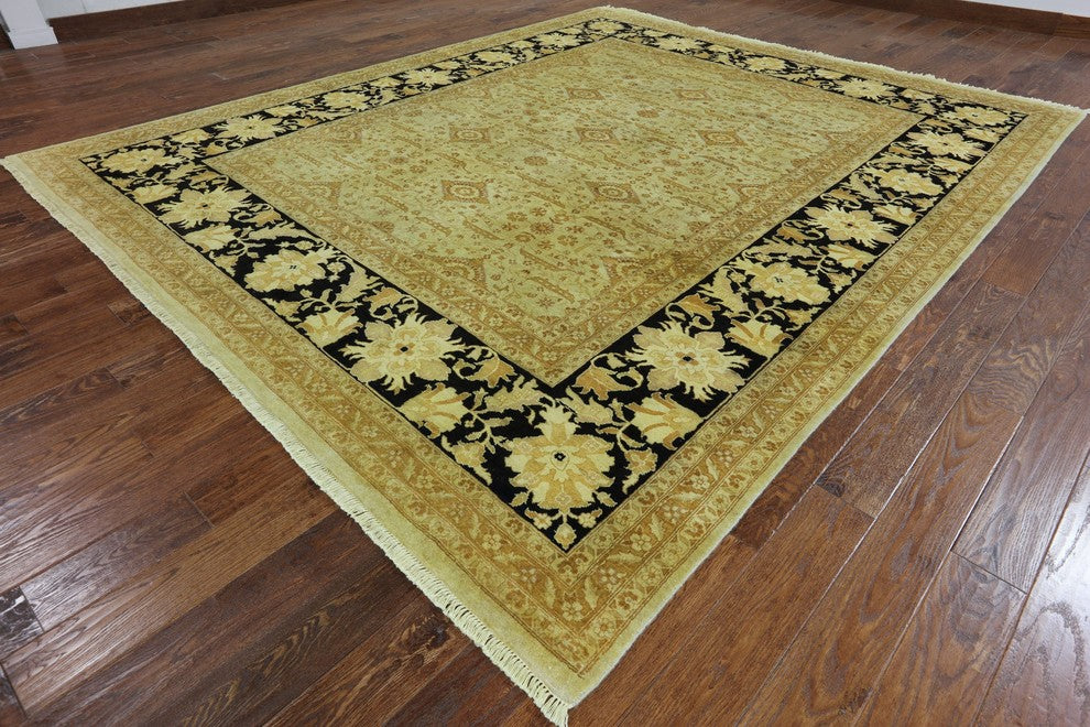 Oriental Hand Knotted Peshawar Black Border Area Rug 9'x11, W1911