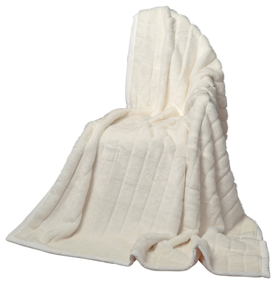 Mink Faux Fur Throw Blanket, White, 58"x60"