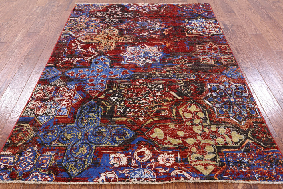 5' 6" X 7' 8" Modern Wool and Silk Hand Knotted Rug Q7336