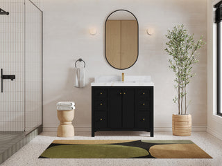 Chicago 42" Single Sink Bathroom Vanity, Black 2" Calacatta Sienna Quartz