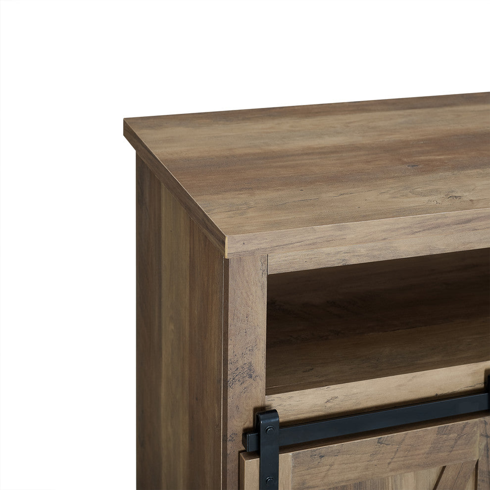 52" Modern Farmhouse Sliding Barn Door Highboy TV Stand, Rustic Oak