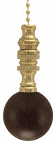 Ceramic Mahogany Ceiling Fan Pull, 2"h with 12" Polished Brass Chain