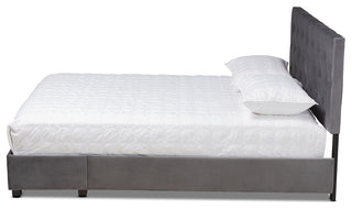 Modern Grey Velvet Fabric Upholstered 2-Drawer Queen Size Platform Storage Bed