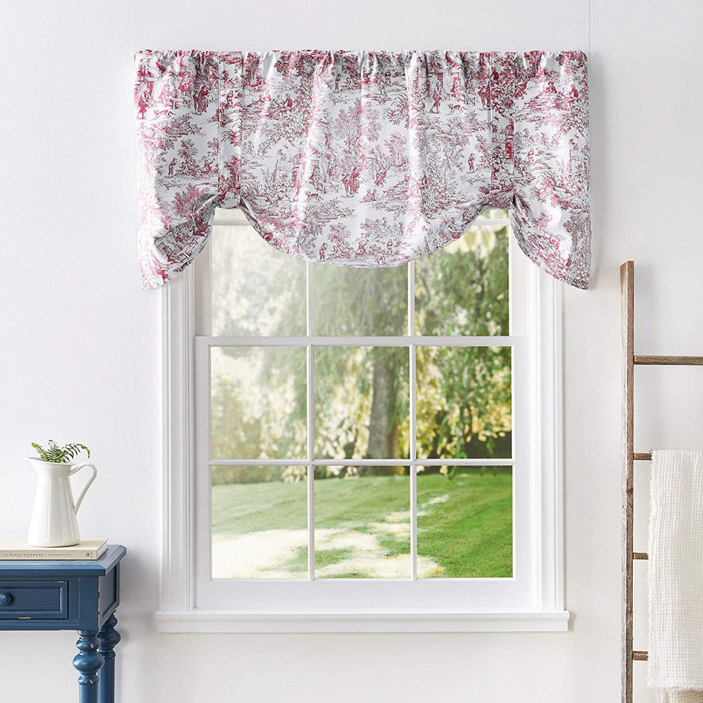 Ellis Curtain Victoria Park Toile 60"x24" Tie-Up Valence, Blue, Red