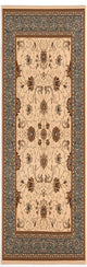 3"x10" Cream and Blue Traditional Runner Rug
