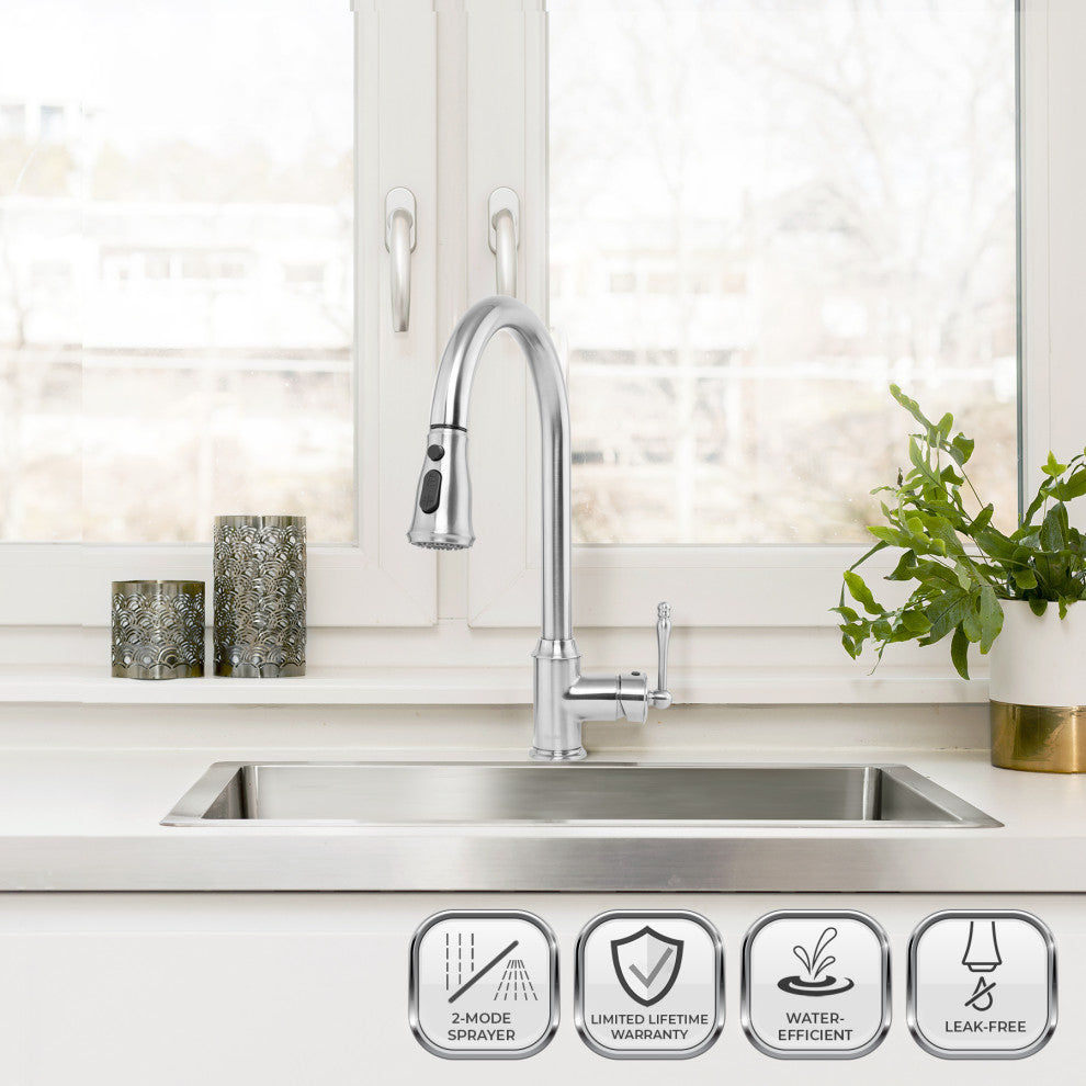 Pull Down Sprayer Kitchen Faucet Chrome High Arc Kitchen Faucets, Chrome