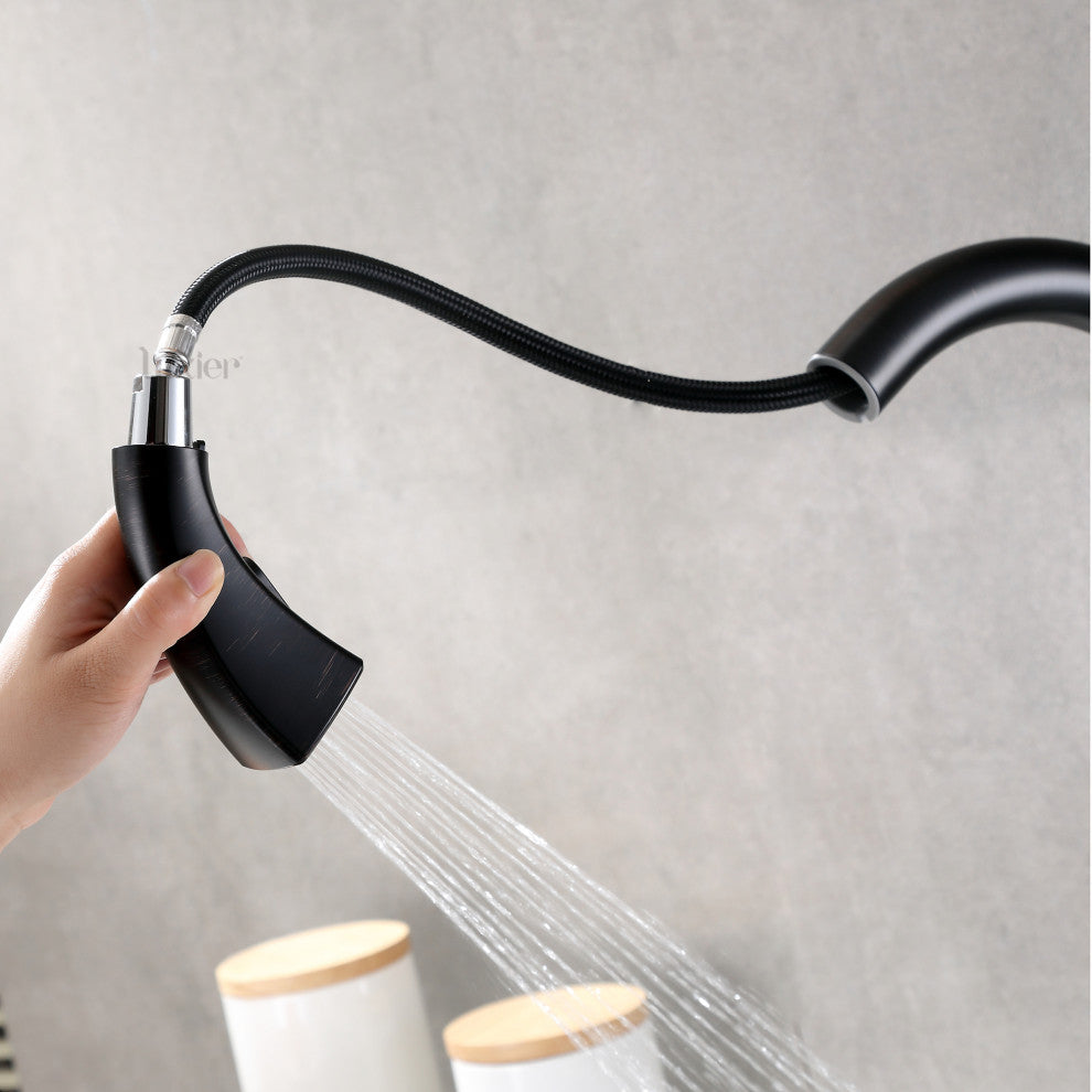 Luxier KTS20-T Single-Handle Pull-Down Sprayer Kitchen Faucet, Oil Rubbed Bronze