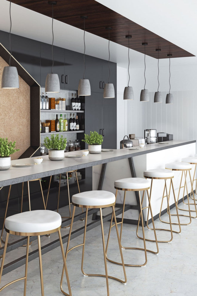 Bar Stool Chair Barstool, Set of 2, Faux Vinyl Leather, Steel, White, Gold