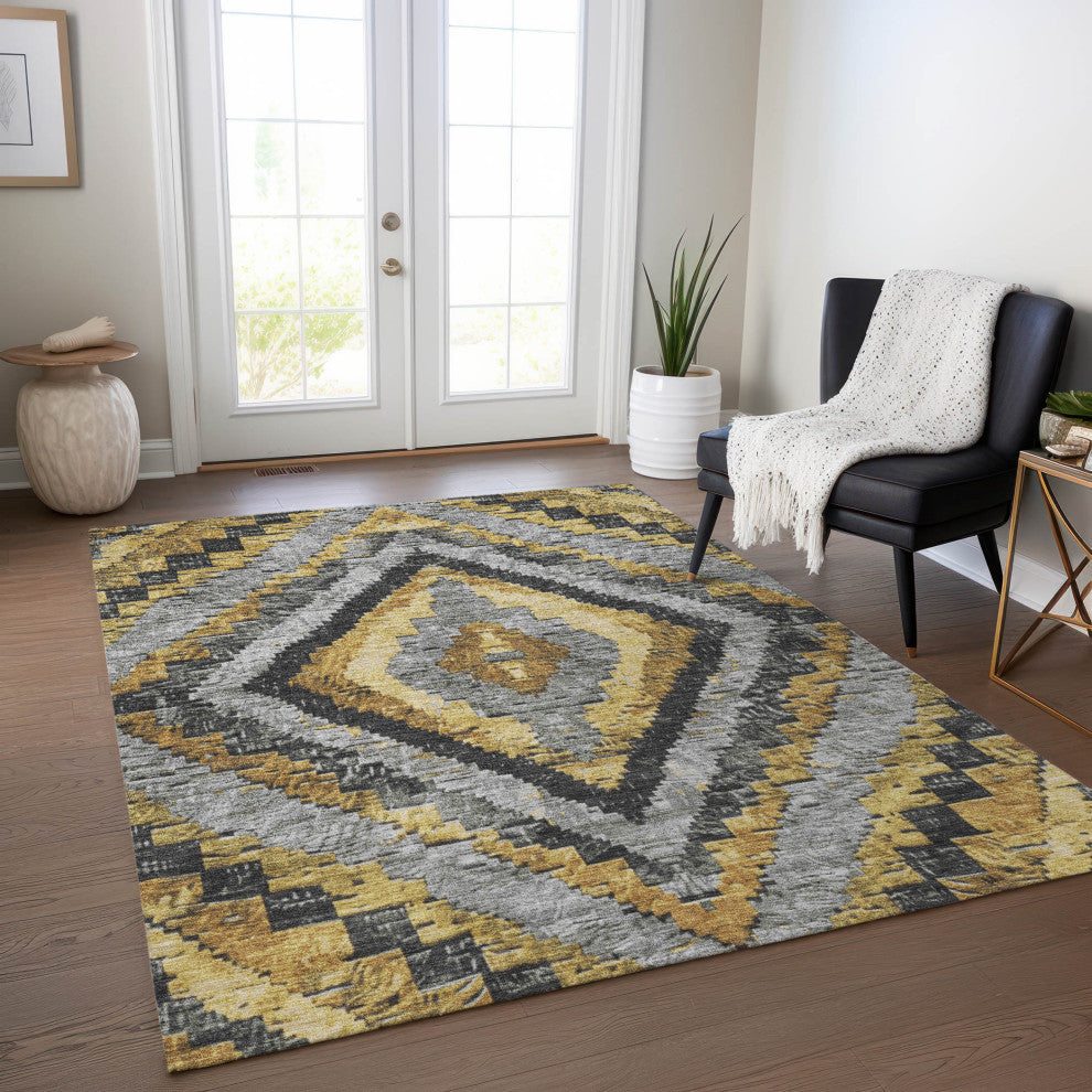 Machine Washable Indoor/Outdoor Chantille ACN1890 Gold 5' x 7'6" Rug