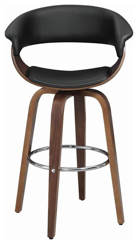 Bowery Hill 29.5" Contemporary Wood/PU Swivel Bar Stool in Walnut/Black