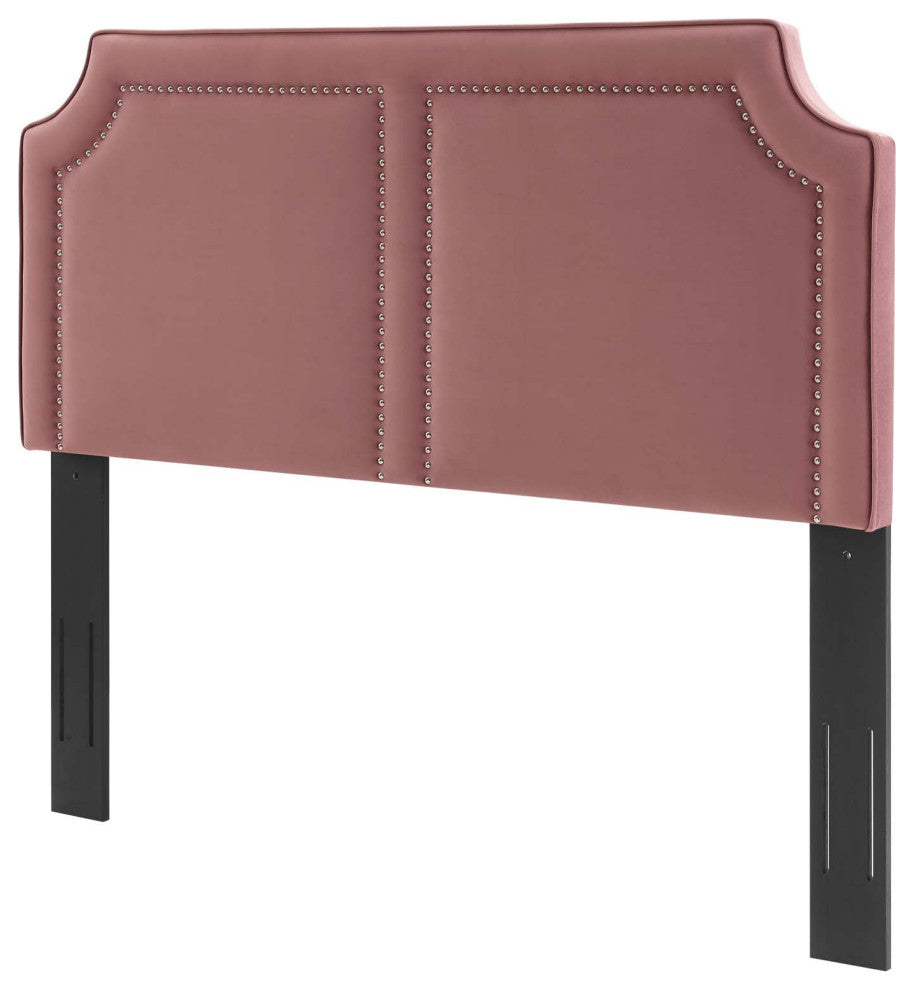 Headboard, Nailhead, Twin Size, Pink, Velvet, Modern, Mid Century Guest Suite