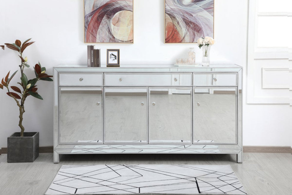 Rosie 72" Mirrored Credenza, Antique Silver