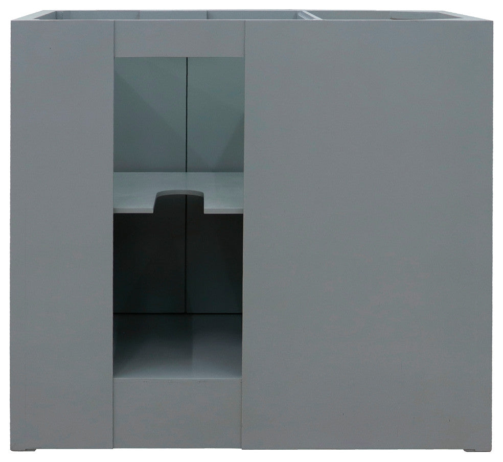 37" Single Vanity, Gray Ash With White Carrara Top, Right Doors/Right Oval Sink