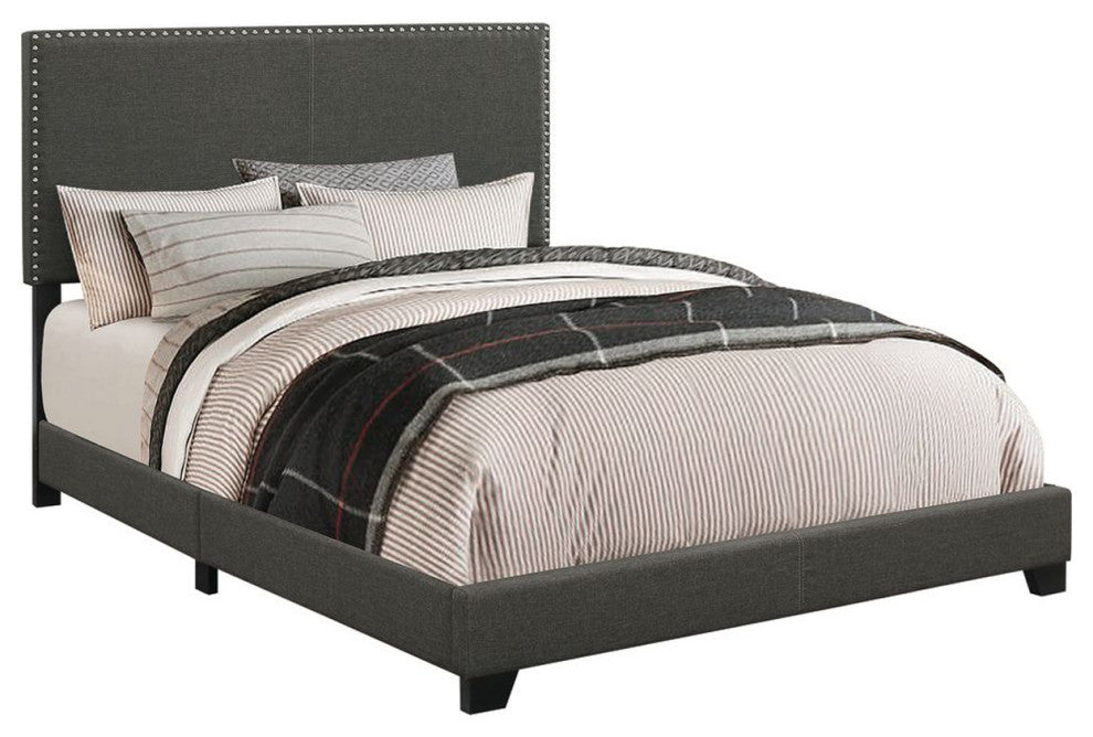 Nailhead Upholstered Twin Bed, Charcoal