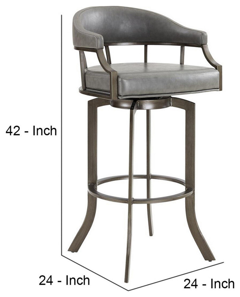 Benzara BM282703 Modern Vegan Faux Leather Bar Stool, Swivel, Metal Legs, Gray