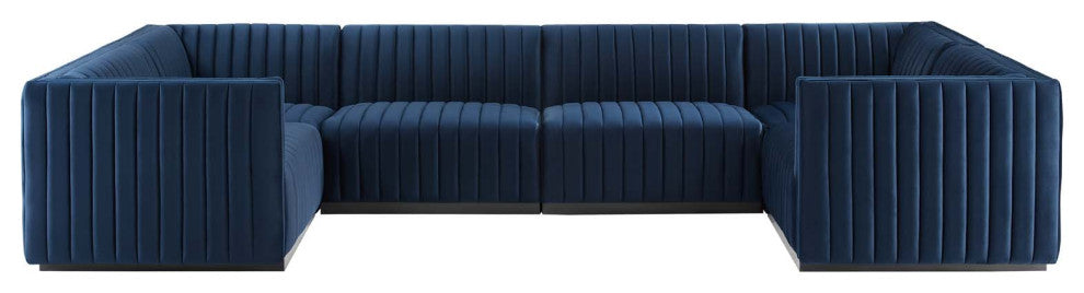 Conjure Channel Tufted Performance Velvet 6-Piece Sectional, Black Midnight Blu