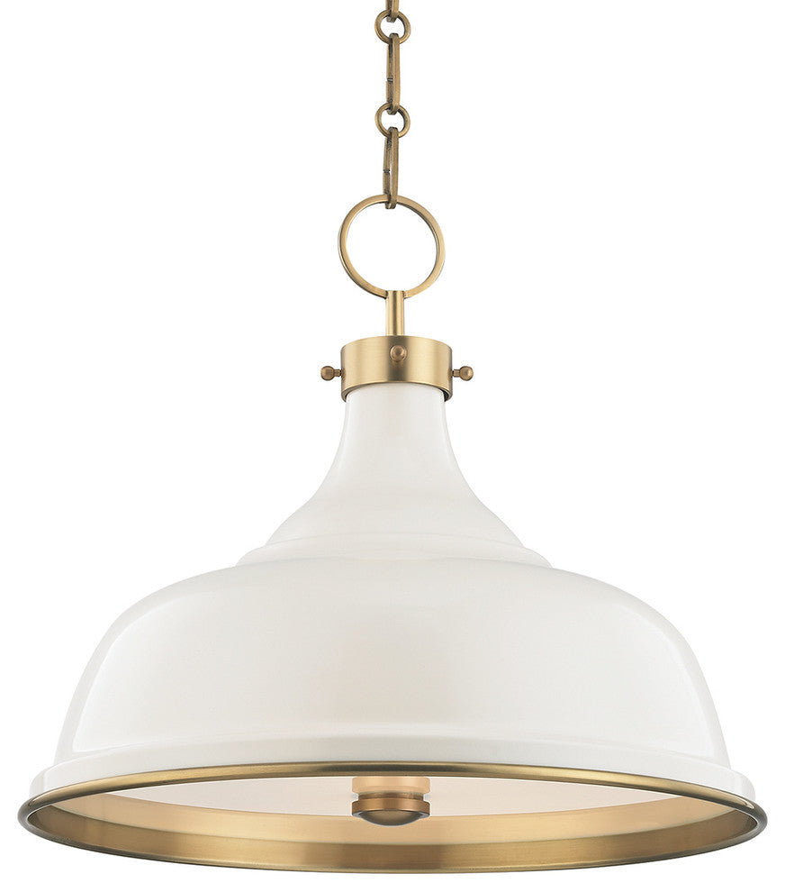 Painted No.1 3-Light Pendant, Aged Brass/Off White With Off White Shade