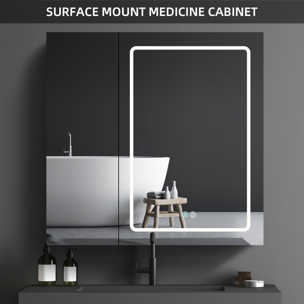 30"x30" Surface Mount Frameless LED Medicine Cabinet With Anti-Fog and Dimmable, Right Door