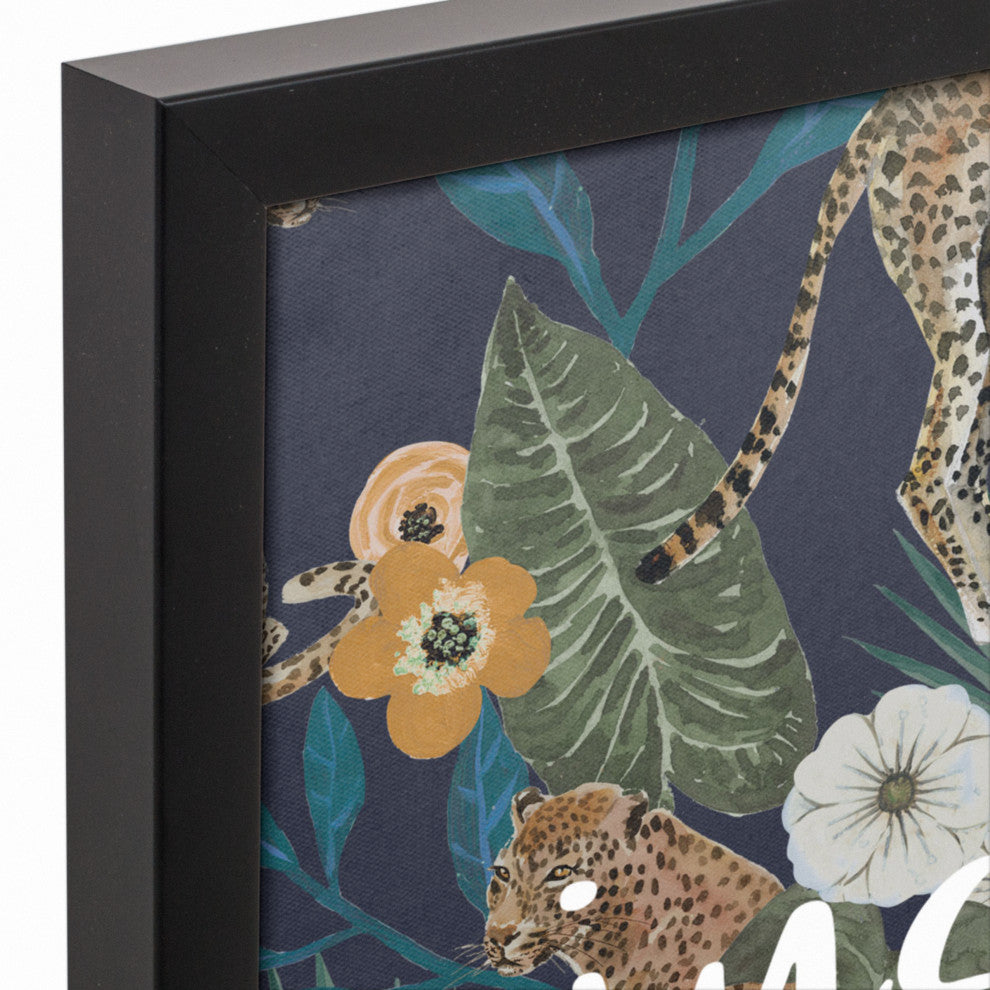 Just Chill Tropical Cheetah Navy 13.73x19.73 Black Framed Canvas