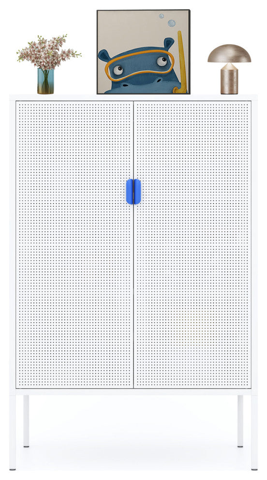 Storage Cabinet Metal Locker Accent Cabinet White