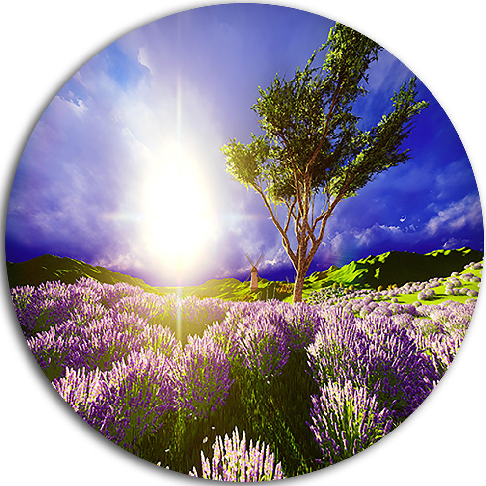 Lavender Field Under Blue Sky, Landscape Disc Metal Wall Art, 11"