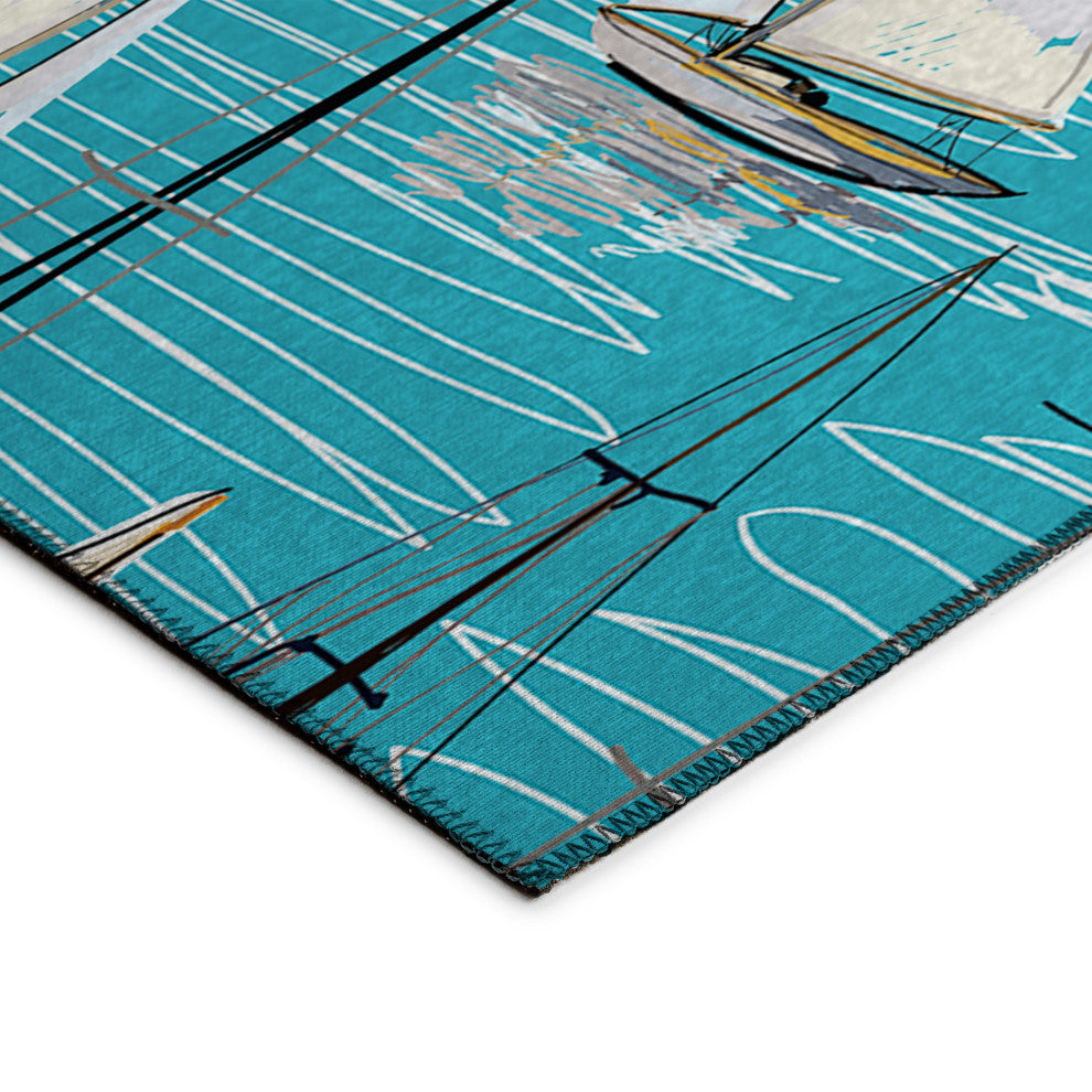 Indoor/Outdoor Harbor HA8 Teal Machine Washable 8' x 10' Rug