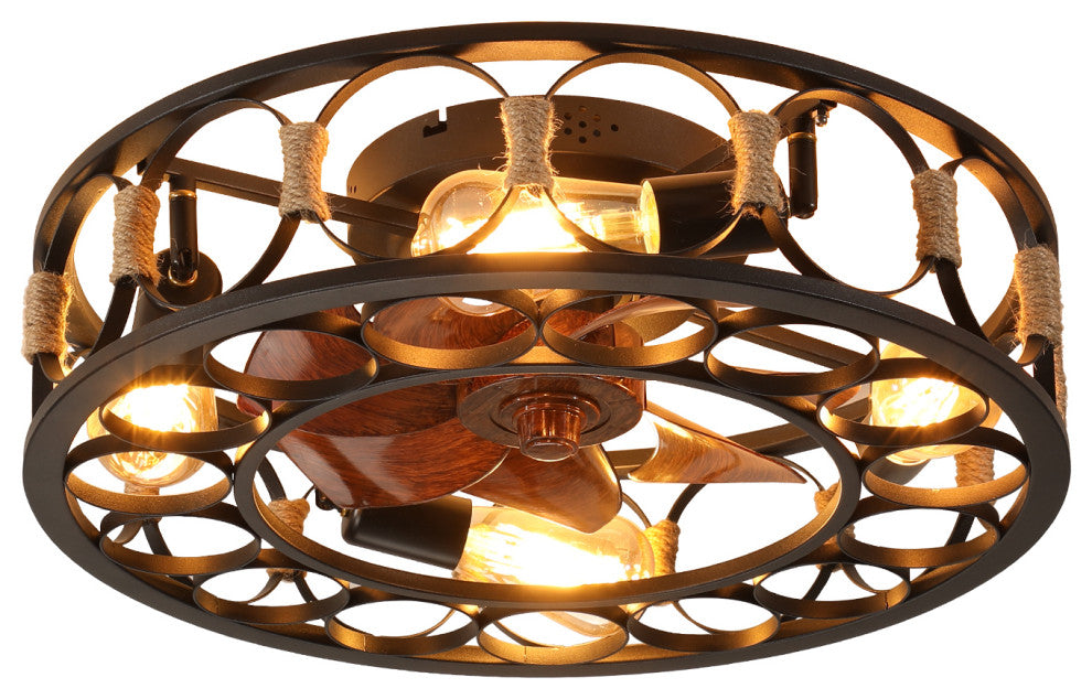 20 in. W x 6 in. H Iron Ceiling Fan in Black with LED Lights