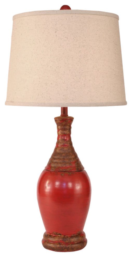 Ribbed-Neck Aged Brick Red Teardrop Table Lamp