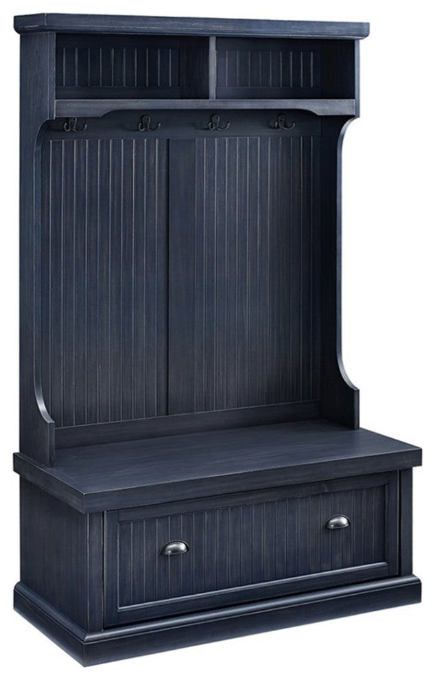 Crosley Furniture Seaside Wood 4 Hook Hall Tree in Distressed Navy