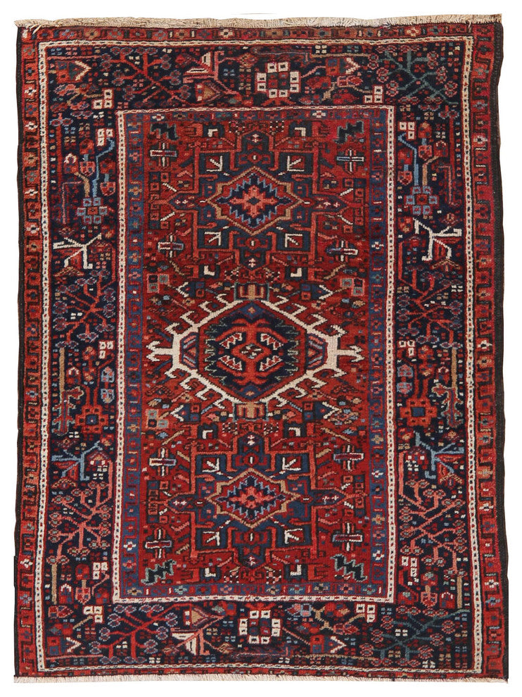 Consigned, Antique Worn Out Oriental Persian Handmade Low Pile Carpet, 4'6"X3'5"